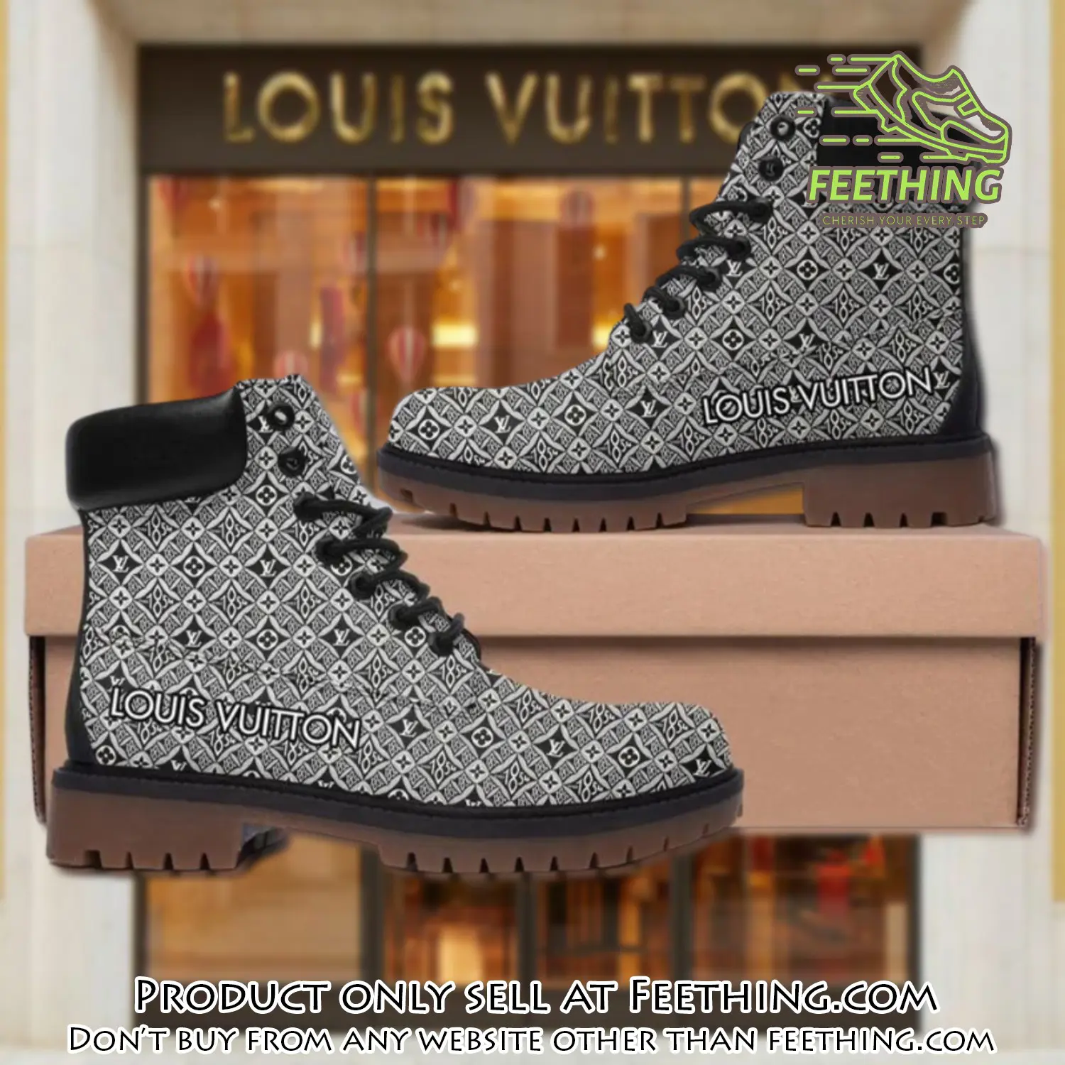 Louis vuitton pattern grey luxury brand boots premium gifts for men women ft3554224